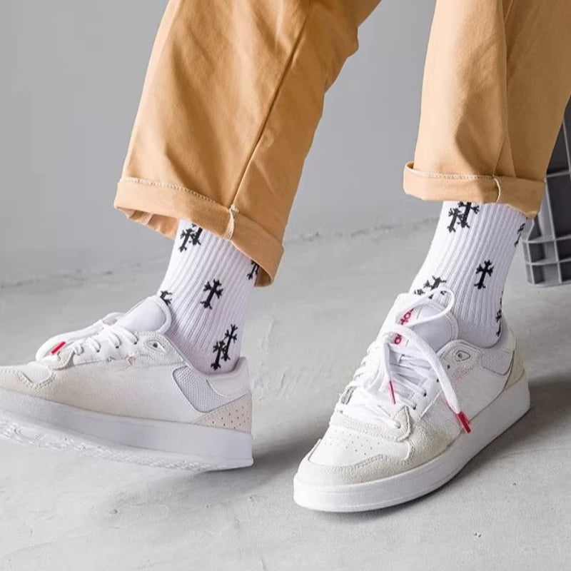 Cotton Cross Pattern Unisex Mid Tube Casual Socks
