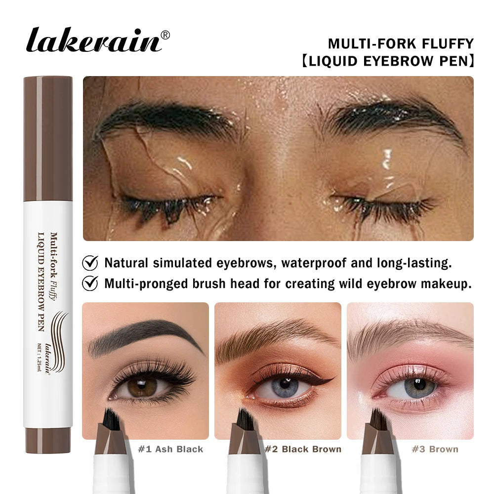 Liquid Eyebrow Pencil Multi Prong Brush Waterproof Makeup Pen