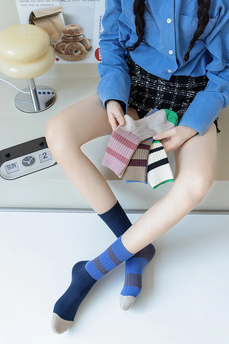 Striped Cotton Middle Tube Casual Socks - 14