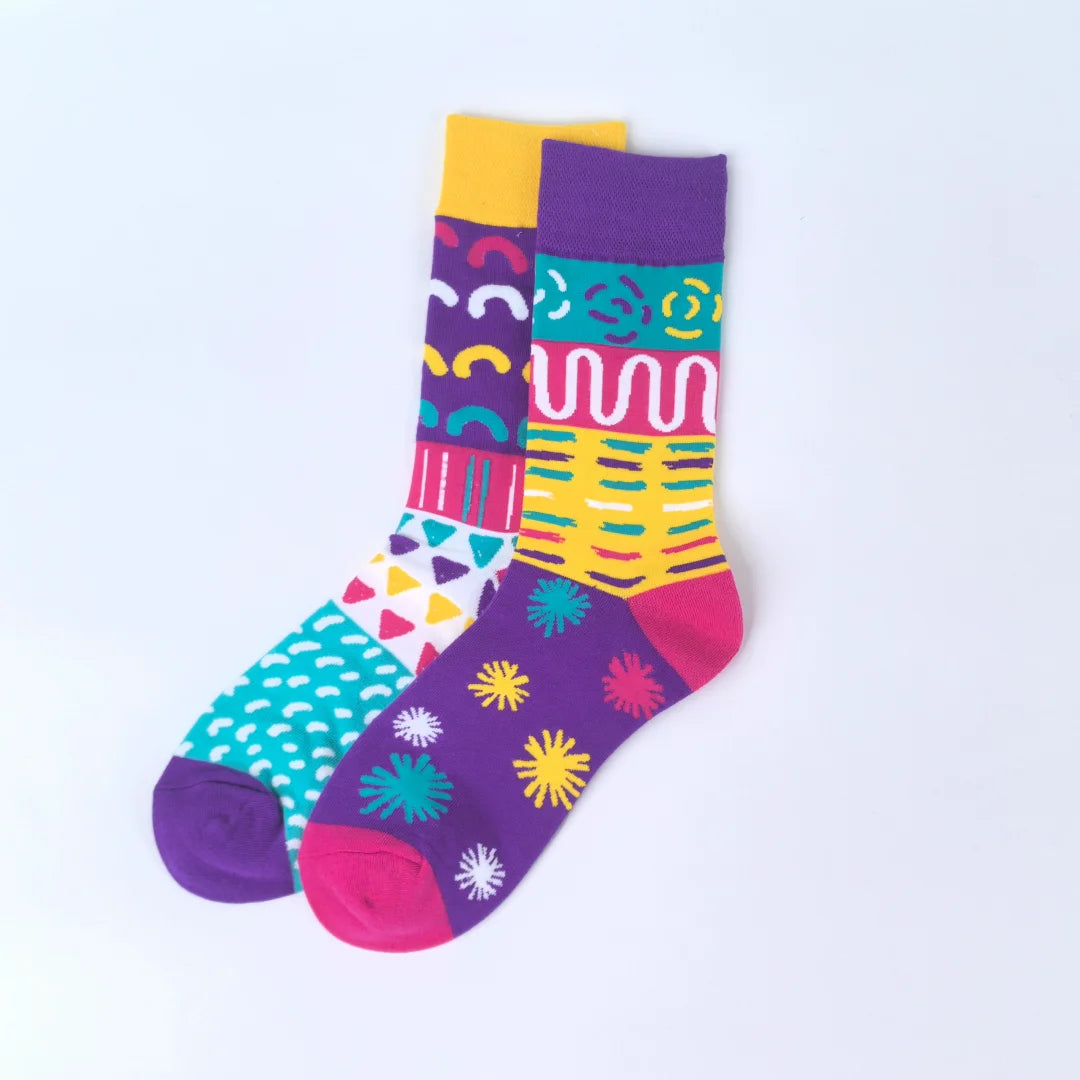 Cotton Blend Geometric Patterned Mid Tube Womens Socks