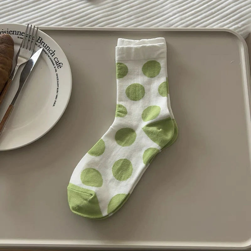 Cotton Polka Dot Mid Tube Casual Socks - 15