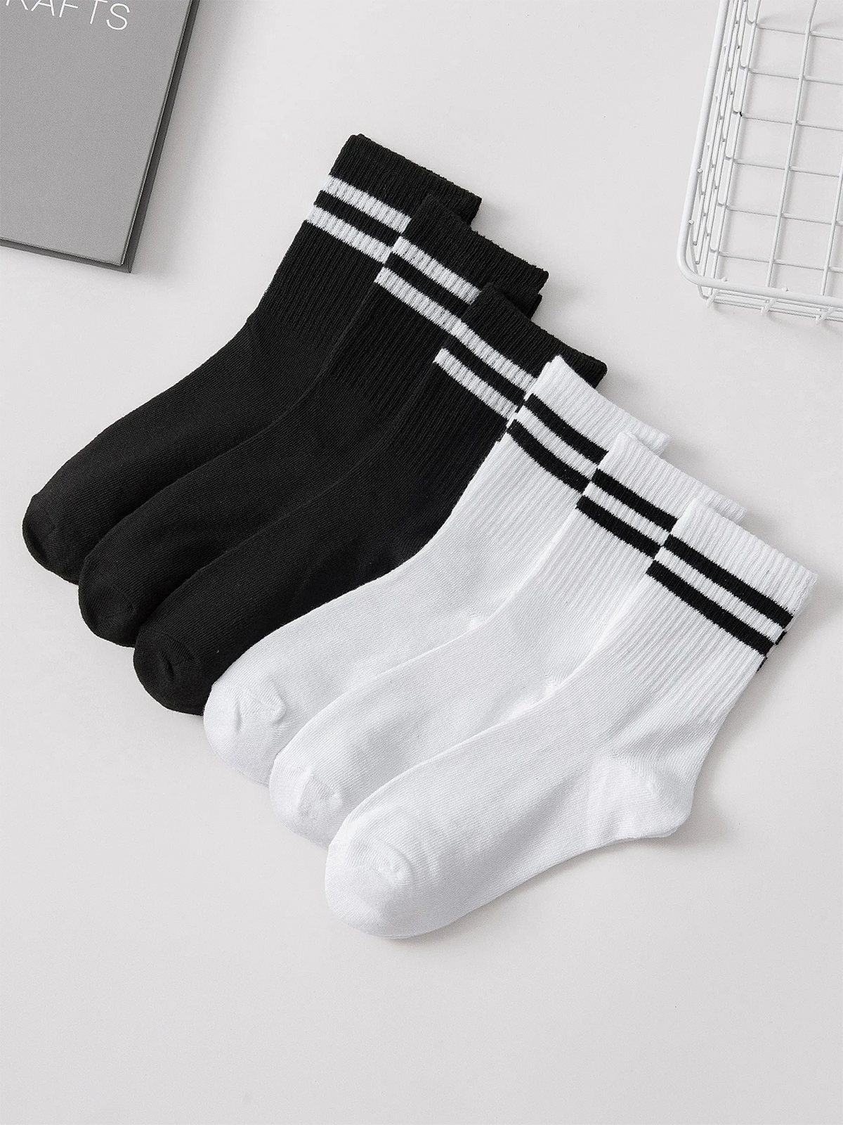 6 Pairs Polyester Elastane Crew Socks For Men