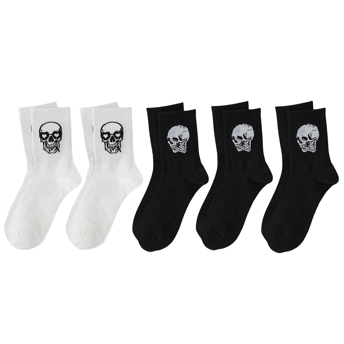 Men Polyester Elastane Skull Pattern Crew Socks - 8