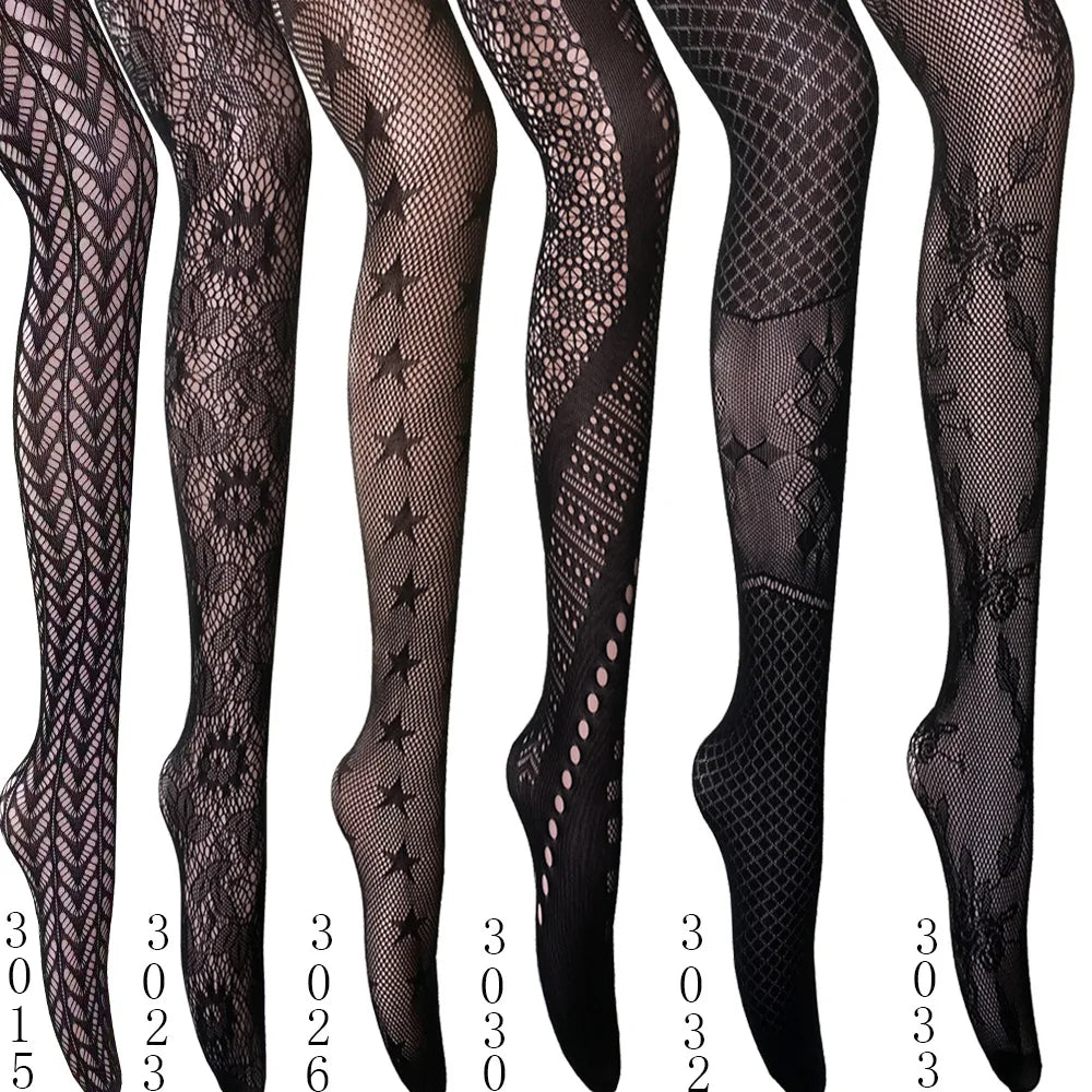 Nylon Spandex Jacquard Patterned Fishnet Pantyhose Tights - 10