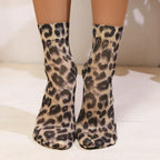 Leopard Print Nylon Casual Ankle Socks