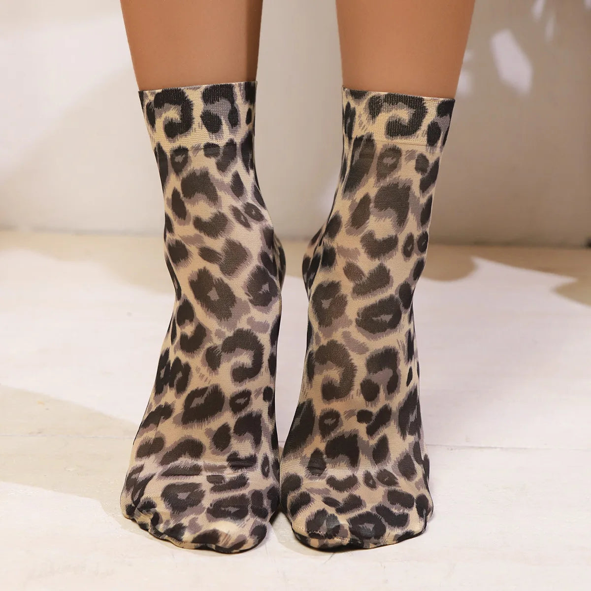 Leopard Print Nylon Casual Ankle Socks