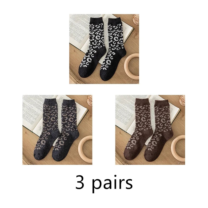 Leopard Print Wool Mid Calf Socks - 22