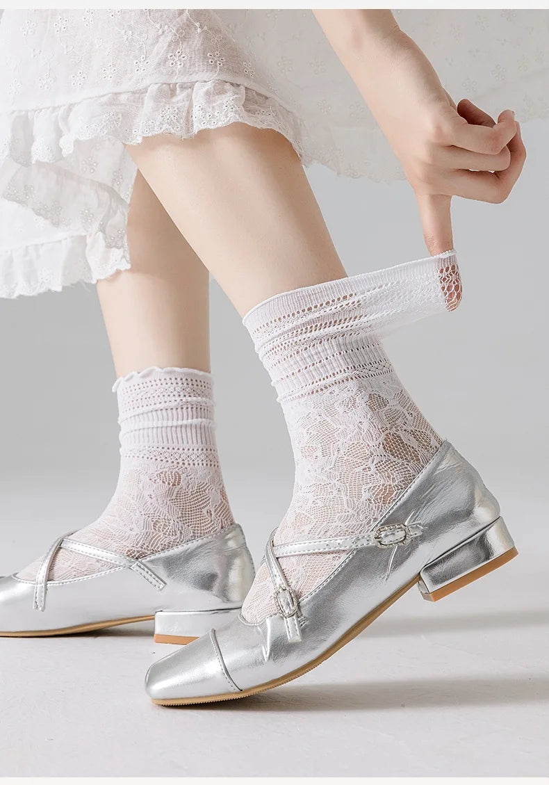Lace Mesh Knit Ankle Socks Breathable Hollow Out Stockings
