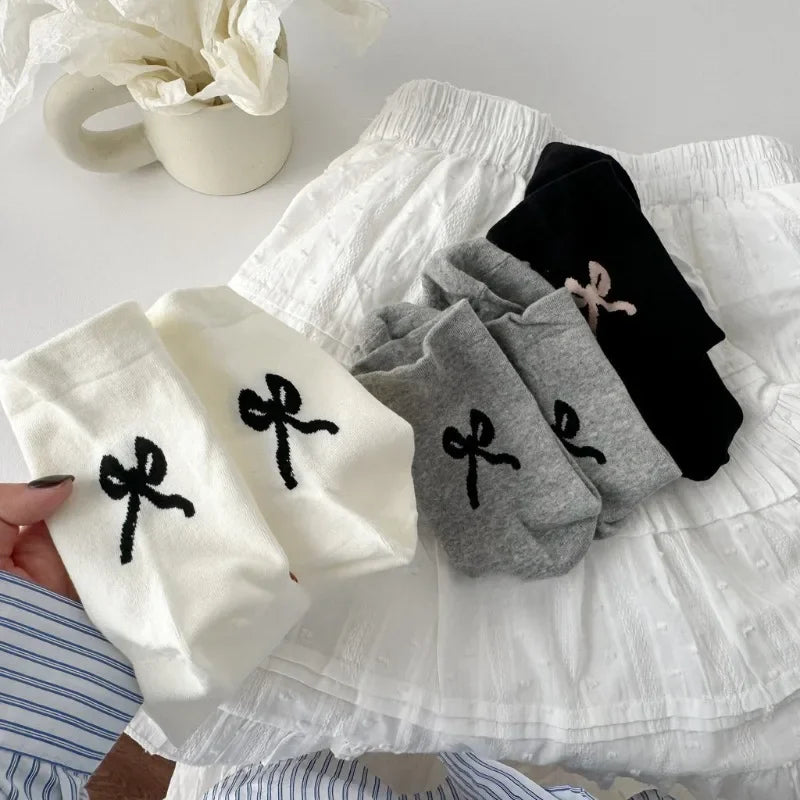 Cotton Bow Detail Crew Socks - 1