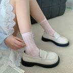 4 Pairs Polyester Elastane Lace Edge Mid Tube Socks