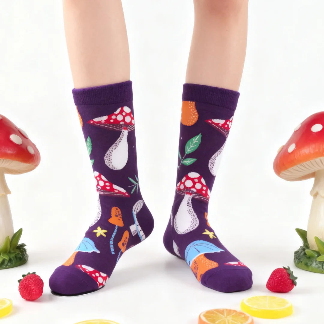 Cotton Blend Mushroom Print Mid Calf Casual Socks
