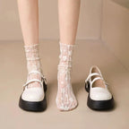3 Pairs Floral Lace Women Casual Crew Socks
