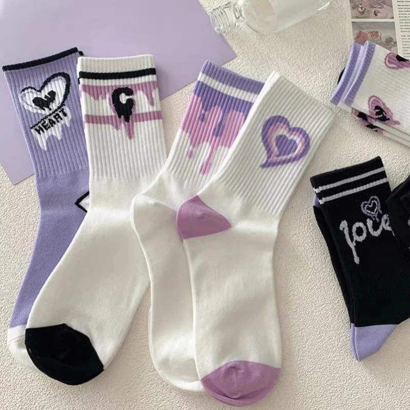 Polyester Elastane Heart Print Mid Tube Socks