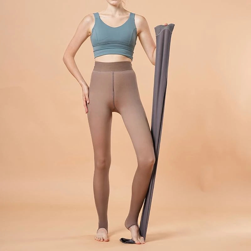 Polyester Elastane Thermal Tights Translucent Fleece Pantyhose - 12