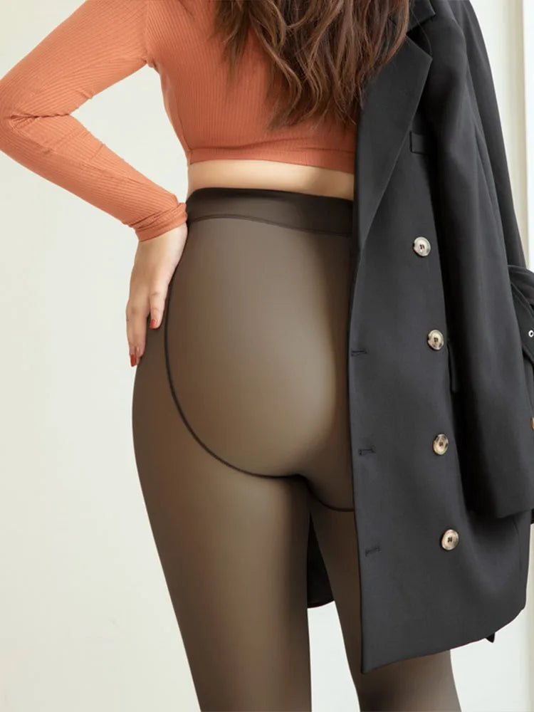 Polyester Elastane Fleece Lined Translucent Tights