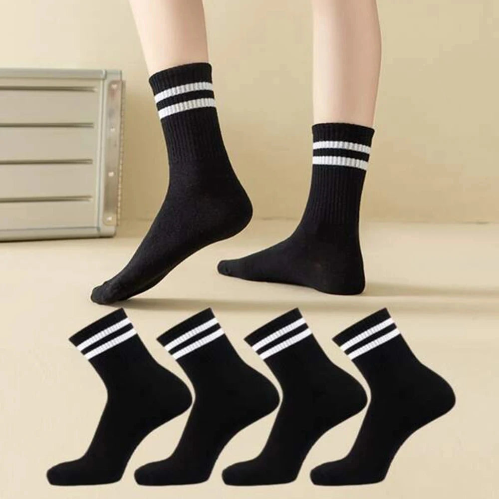 Polyester Elastane Striped Mid Length Casual Socks