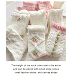 Ruffled Floral Mid Tube Polyester Women Socks 5 Pairs