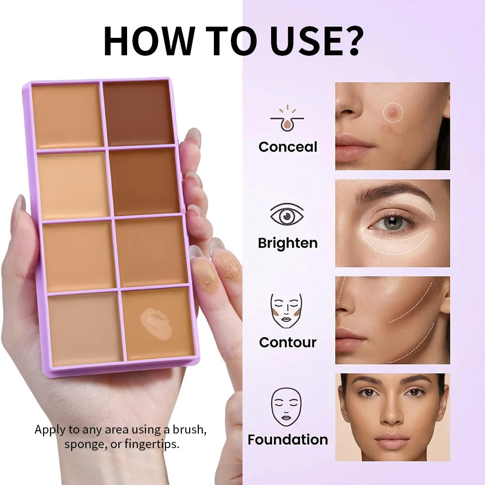 8 Shade Cream Concealer Palette and Contour Kit
