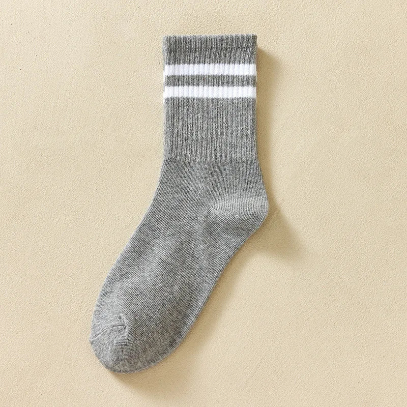 Polyester Mid Tube Casual Striped Women Socks 6 Pairs