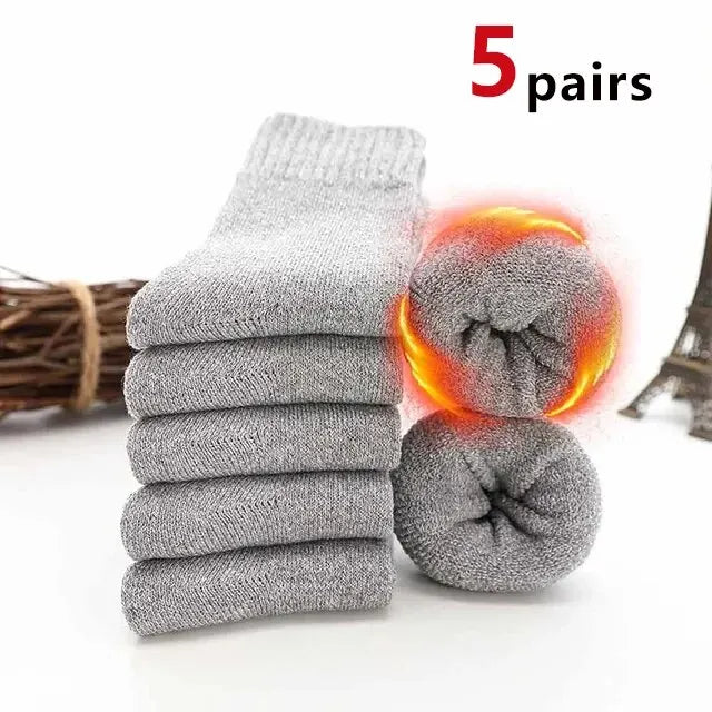 Thickened Polyester Spandex Winter Crew Socks 5 Pairs