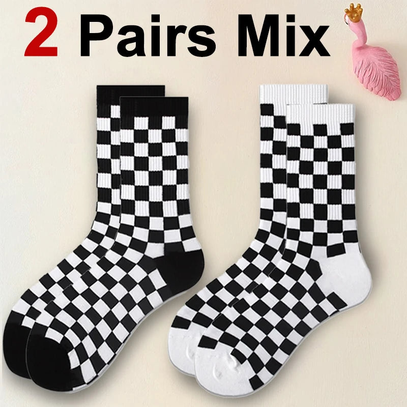 Polyester Blend Checkerboard Pattern Socks 2 Pair Set - 10