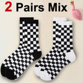 Polyester Blend Checkerboard Pattern Socks 2 Pair Set