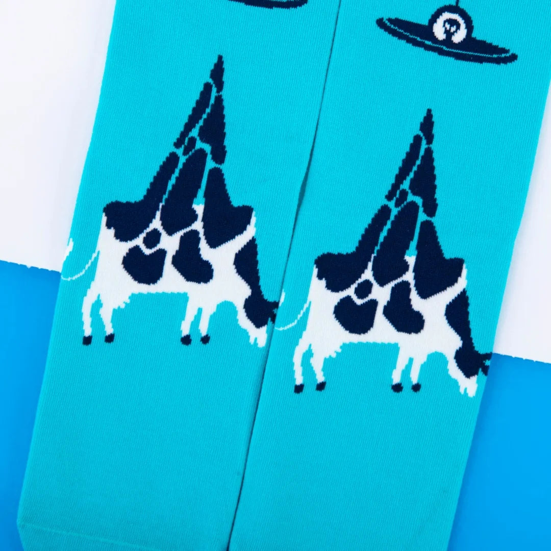 Cotton Blend Alien and Cow Pattern Mid Calf Socks