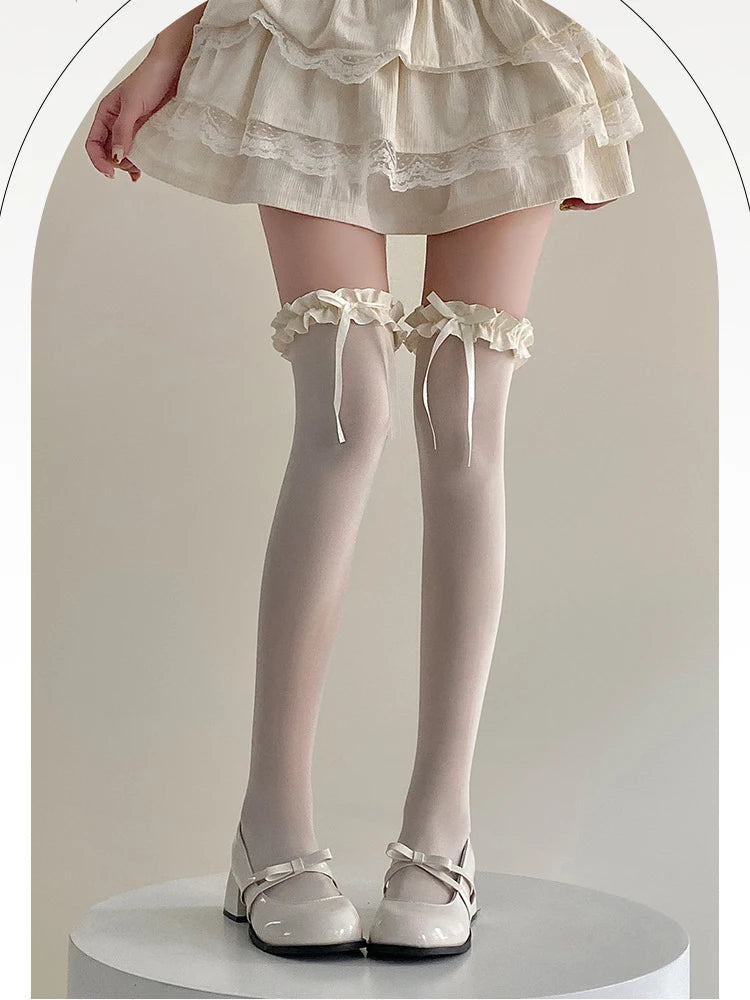Polyester Spandex Lolita Bow Knee High Socks