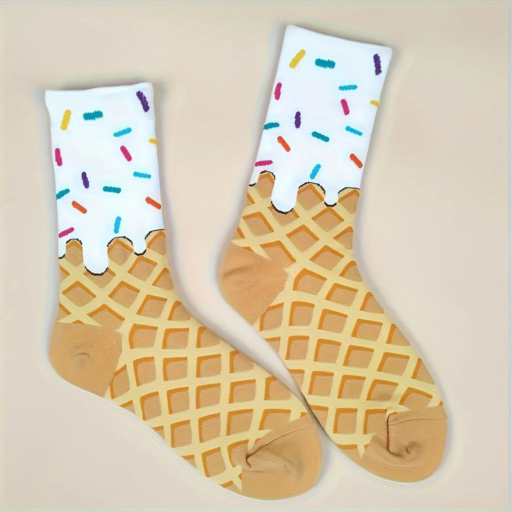 Cotton Blend Waffle And Frosting Pattern Crew Socks