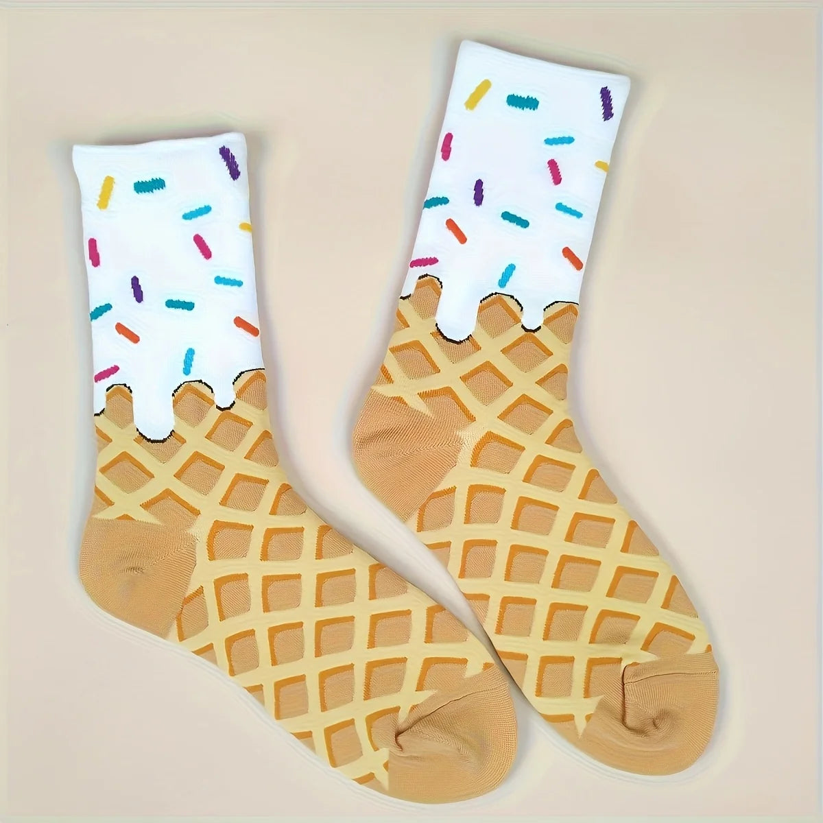Cotton Blend Waffle And Frosting Pattern Crew Socks