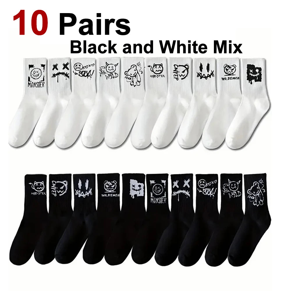 Polyester Spandex Graffiti Crew Socks