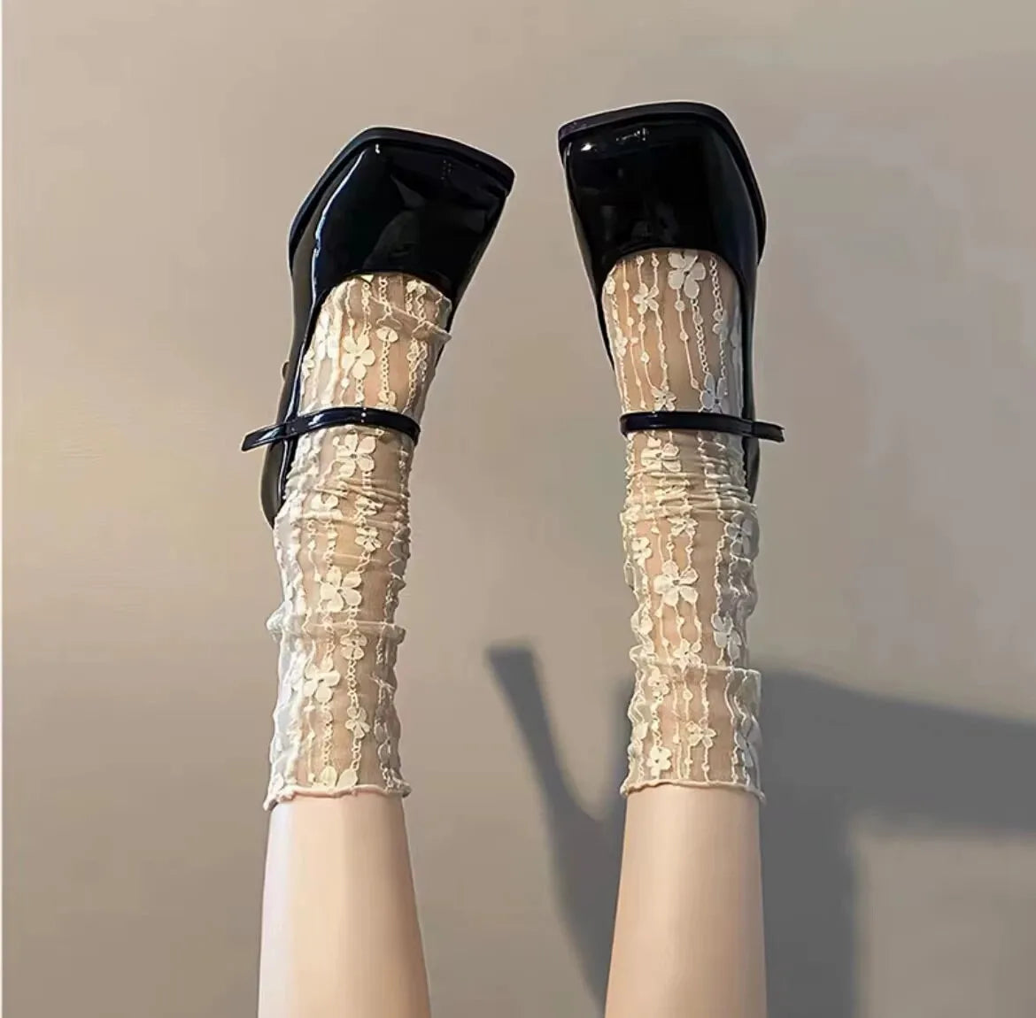 3 Pairs Floral Lace Women Casual Crew Socks - 14