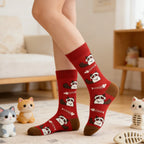 Cotton Polyester Cat Print Mid Calf Socks