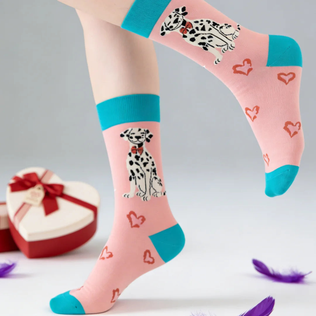 Cotton Blend Dalmatian Print Mid Calf Socks