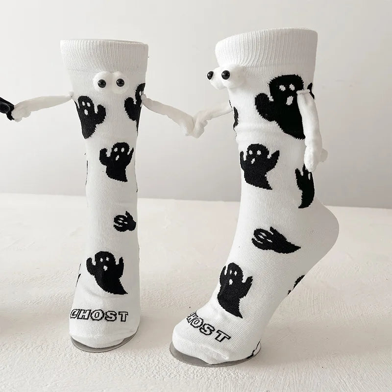 Cotton Ghost Design Magnetic Hand Holding Crew Socks
