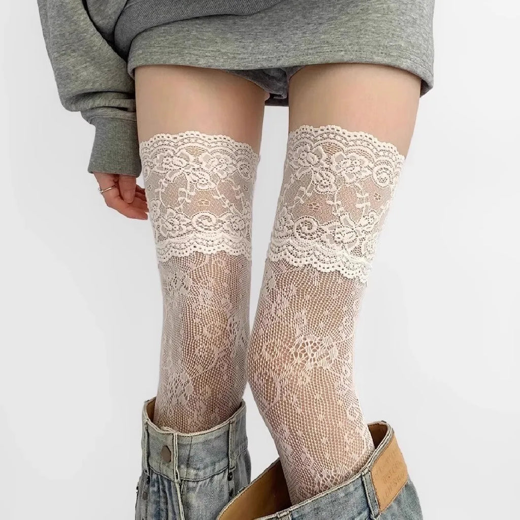 Floral Lace Over The Knee Stockings