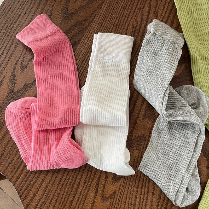 Cotton Blend Breathable Vertical Striped Long Socks For Women