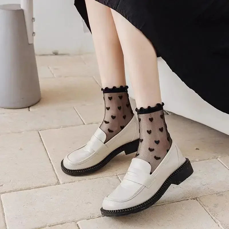 Polyester Mesh Heart Pattern Breathable Womens Socks