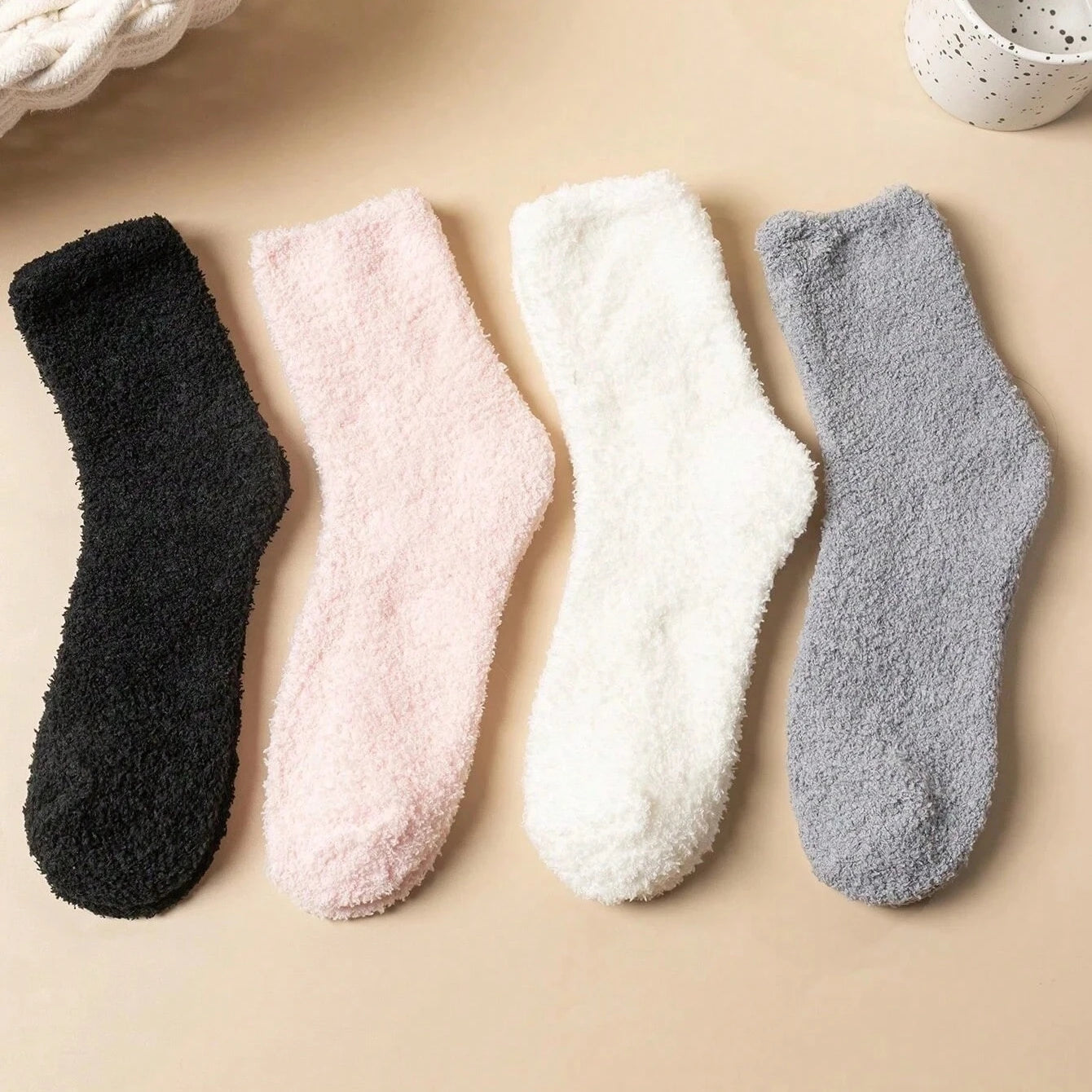 Polyester Elastane Fuzzy Crew Socks Set - 1