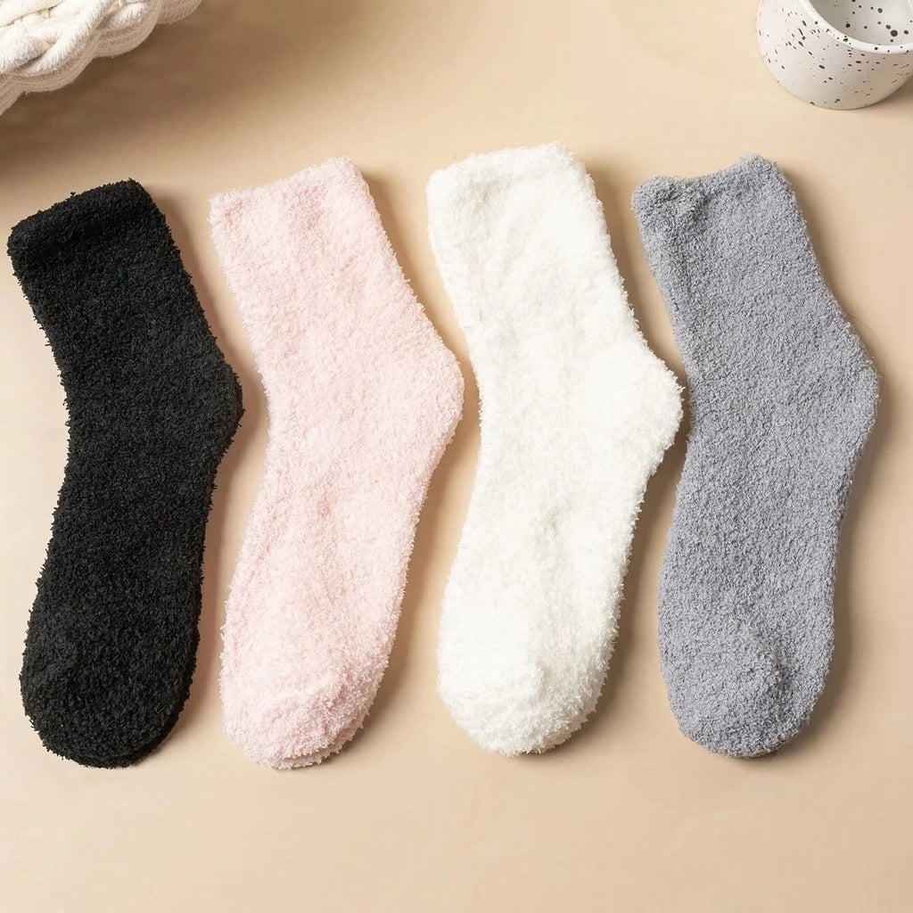 Polyester Elastane Fuzzy Crew Socks Set