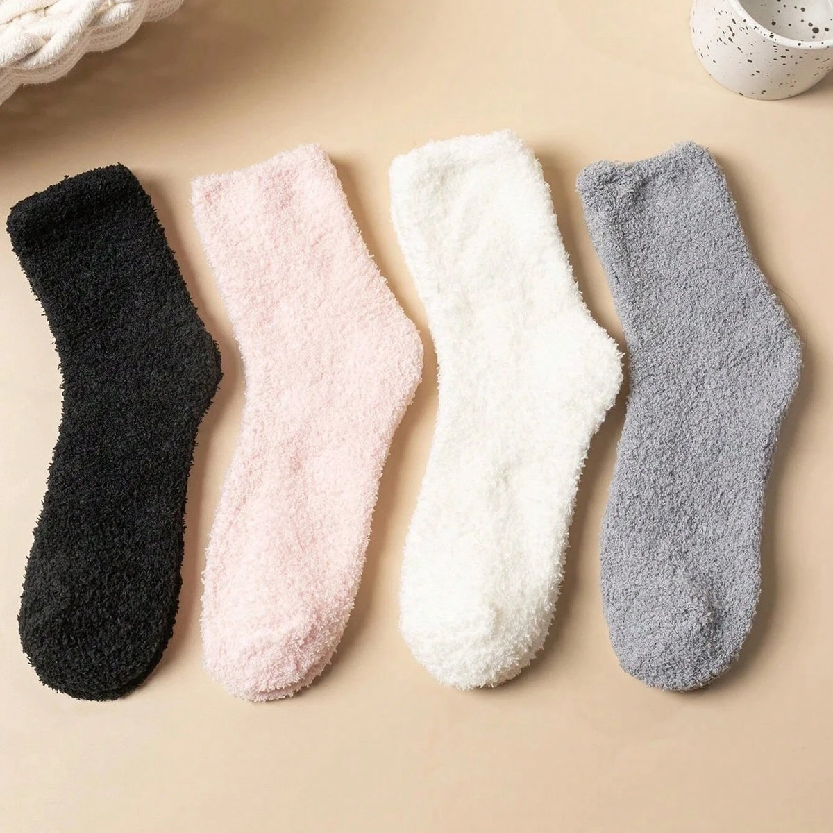 Polyester Elastane Fuzzy Crew Socks Set