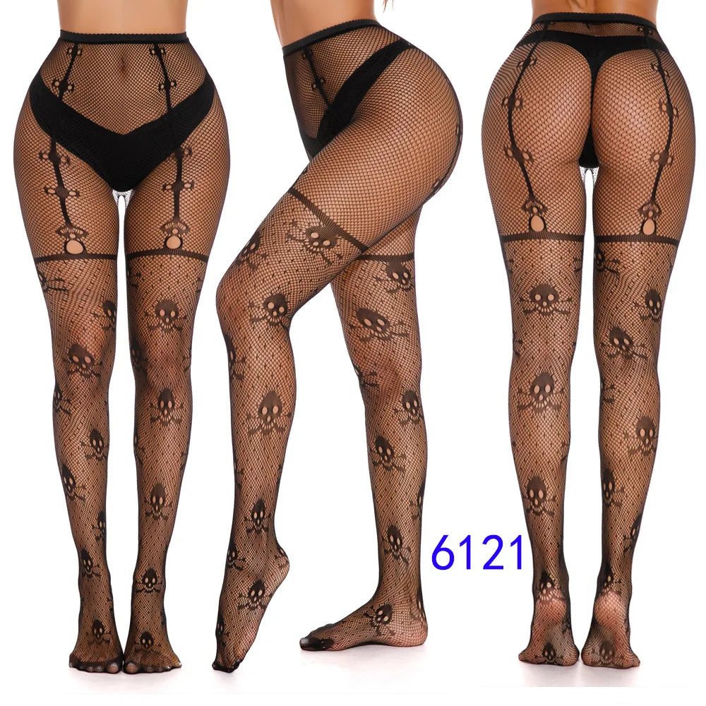 Floral Pattern Nylon Mesh Tights - 15