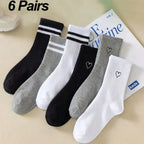 6 Pairs Polyester Spandex Crew Socks