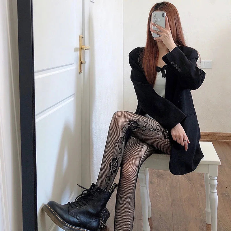 Floral Mesh Nylon Pantyhose Tights for Women