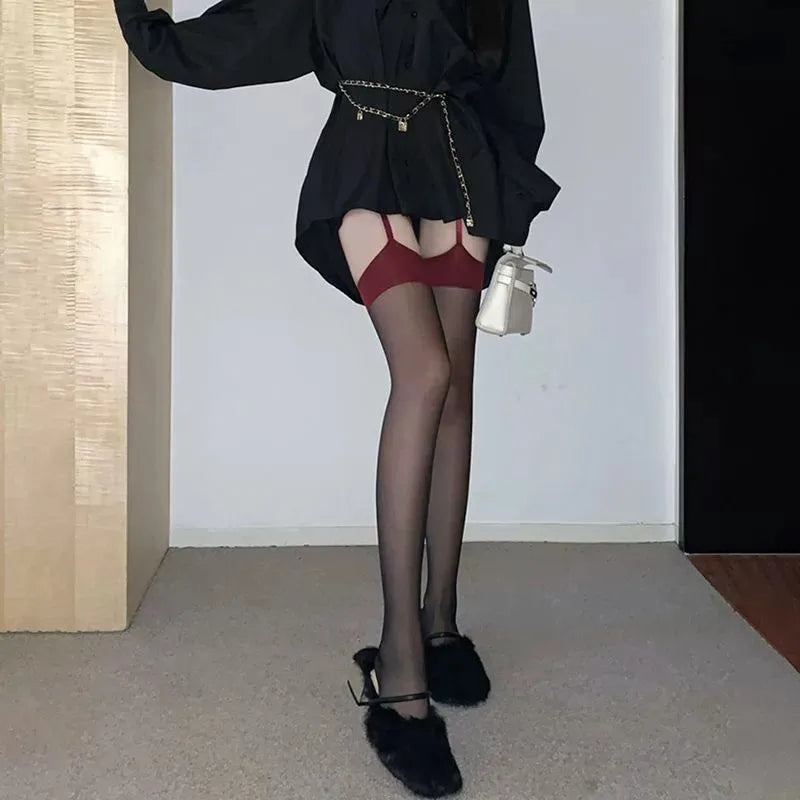 Nylon Spandex Suspender Stockings Women Knee High Socks