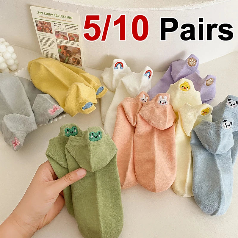 Cotton Embroidered Animal Crew Socks
