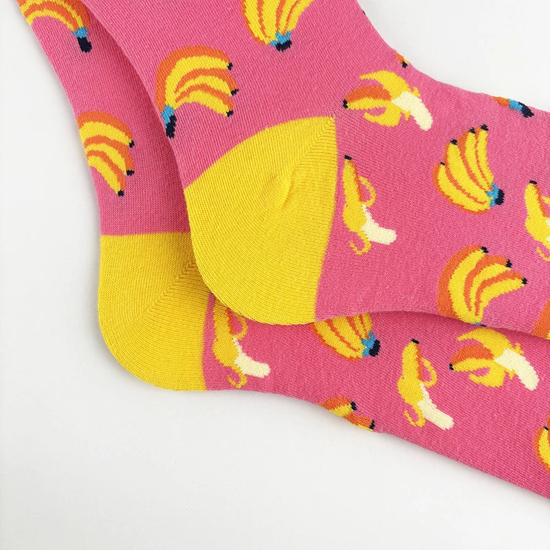 Cotton Blend Banana Print Mid Calf Casual Socks