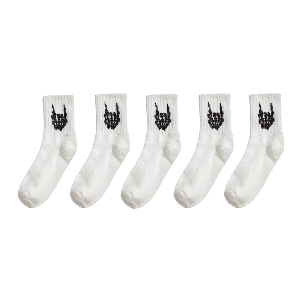 Polyester Elastane Skeleton Hand Print Crew Socks