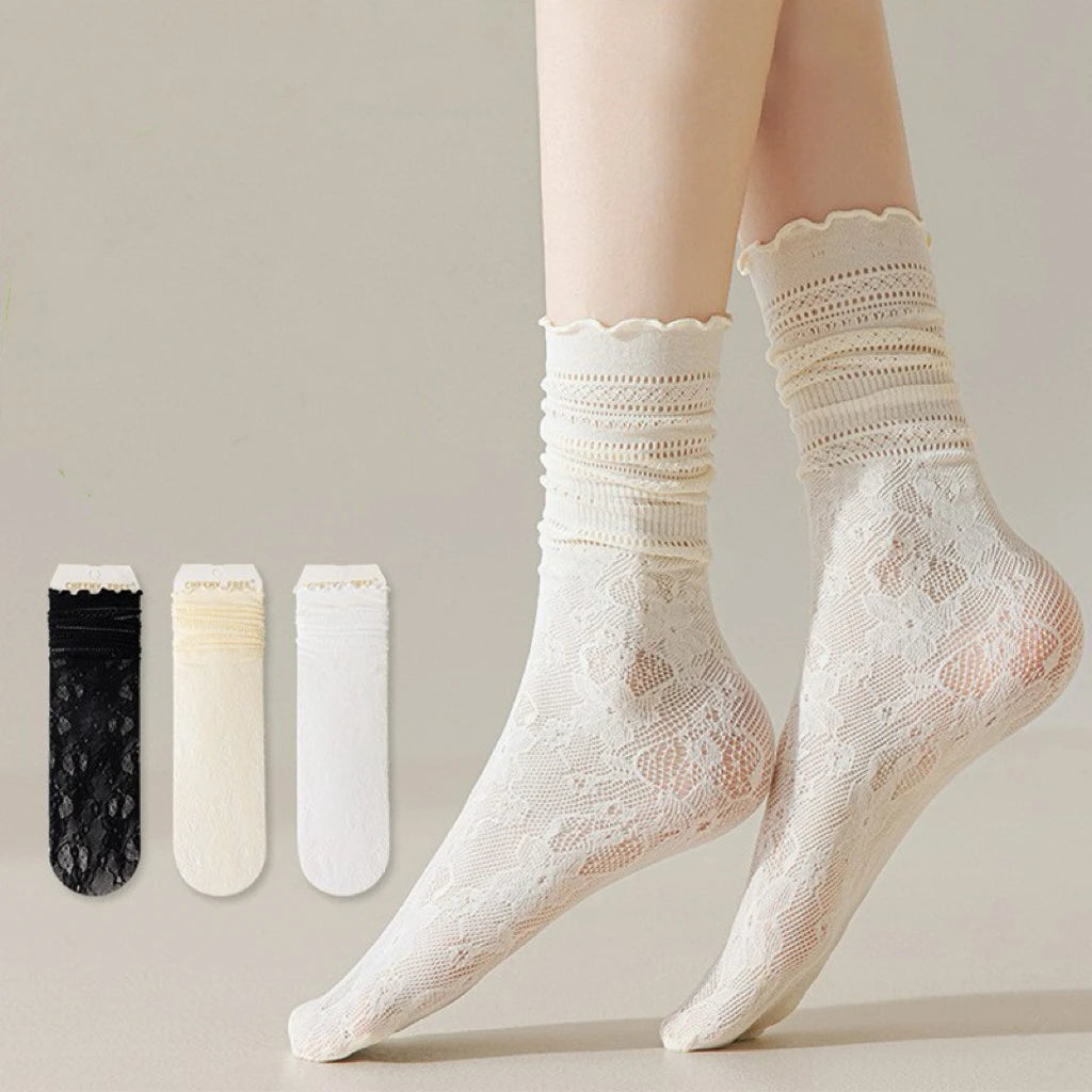 Lace Mesh Knit Ankle Socks Breathable Hollow Out Stockings