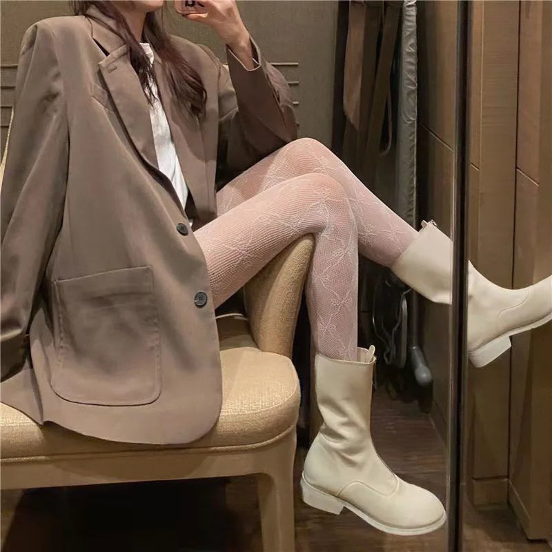 Floral Lace Pattern Mesh Pantyhose Tights - 4